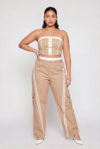 Plus Layered Look Varsity Stripe Cargo Pants