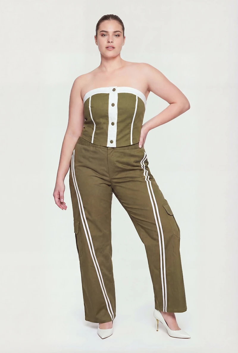 Plus Layered Look Varsity Stripe Cargo Pants
