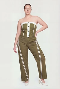 Plus Layered Look Varsity Stripe Cargo Pants