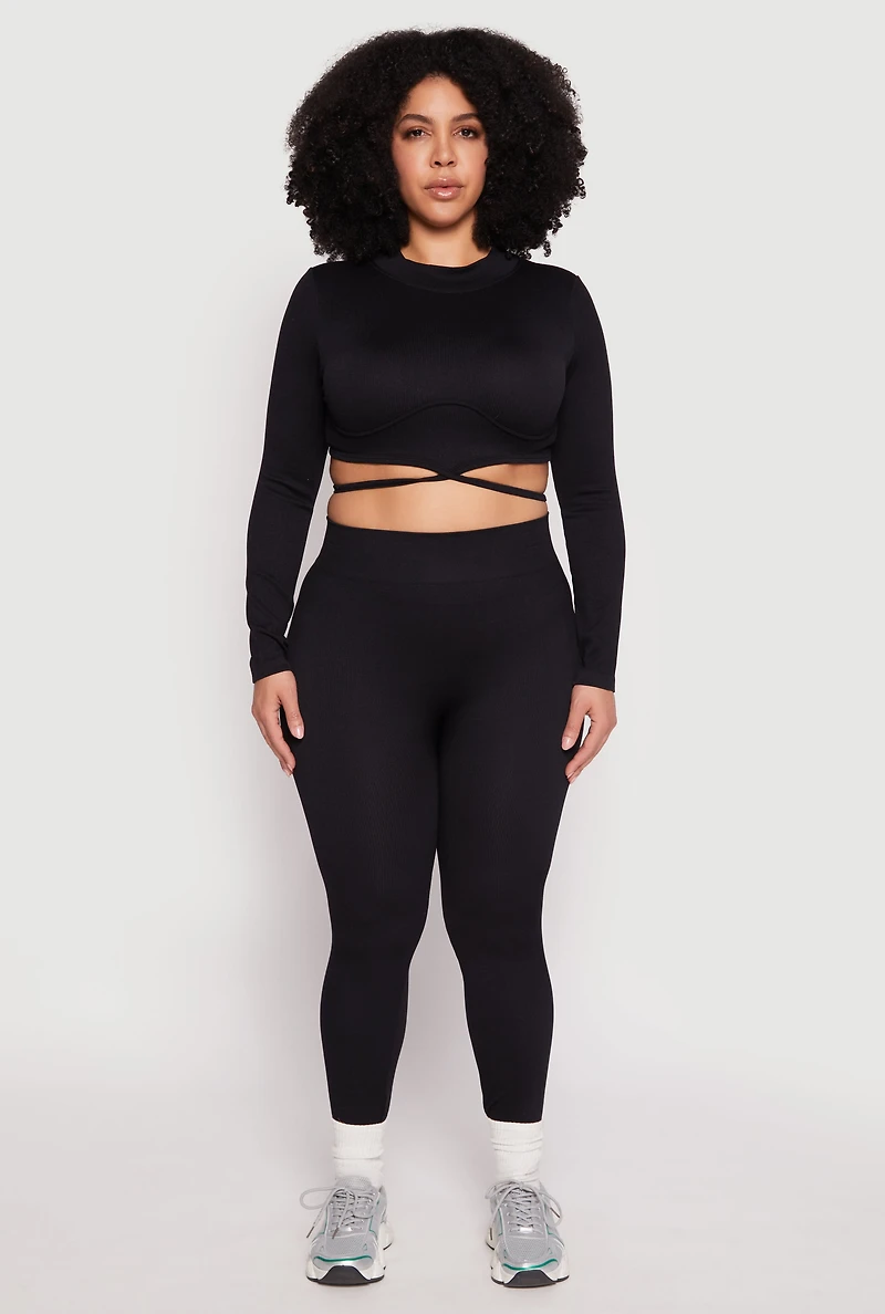 Plus Seamless Rib Knit Tie Back Top