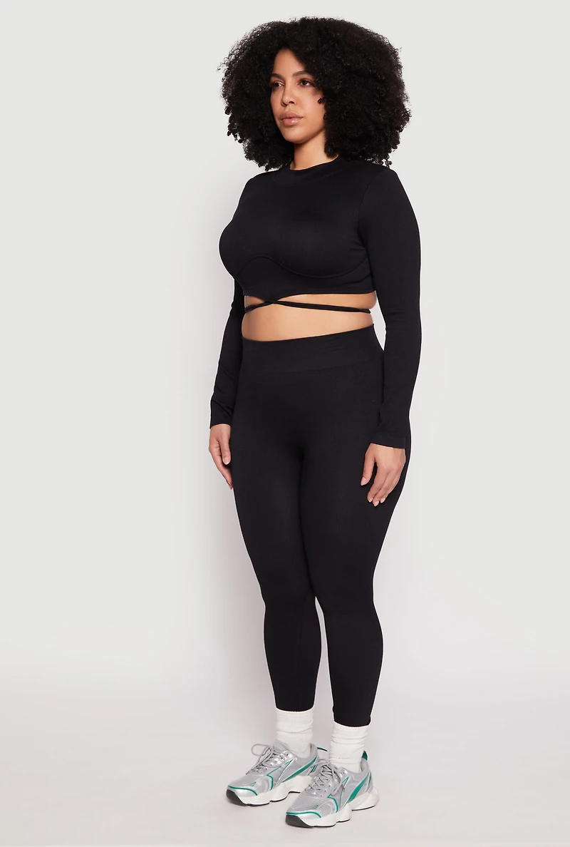 Plus Seamless Rib Knit Tie Back Top