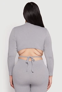 Womens Plus Size Seamless Rib Knit Tie Back Top, Grey, Size 2X-3X