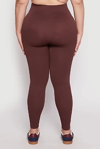 Womens Plus Size Seamless Rib Knit High Waist Leggings, Brown, Size 2X-3X