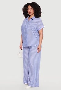 Plus Pinstripe Drawstring Waist Wide Leg Pants