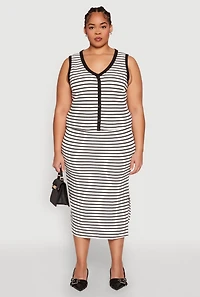Womens Plus Textured Knit Striped Midi Skirt, Multi,