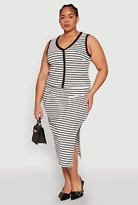 Womens Plus Size Textured Knit Striped Midi Skirt, Multi, Size 1X
