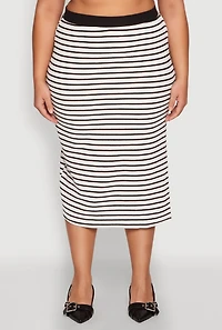 Womens Plus Size Textured Knit Striped Midi Skirt, Multi, Size 1X