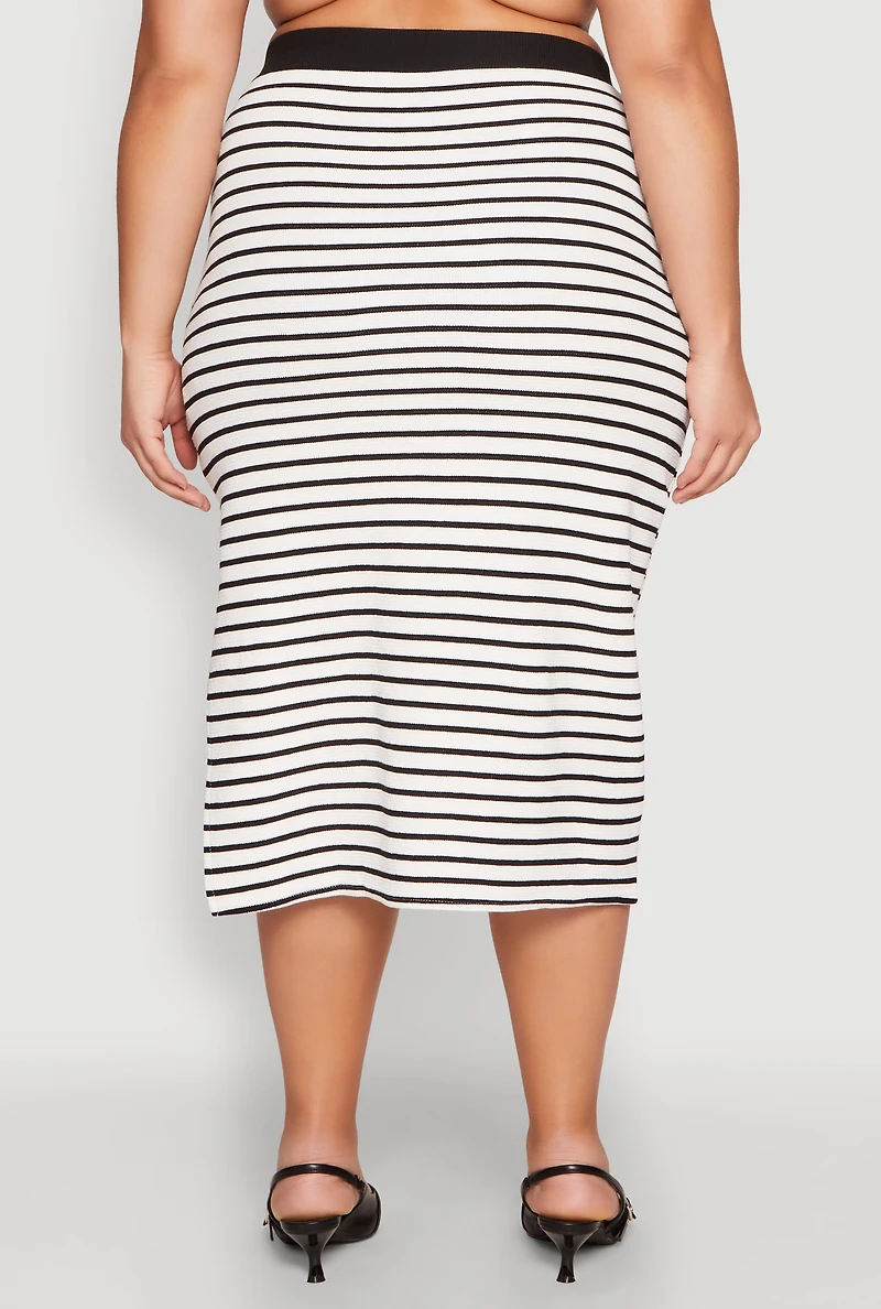 Womens Plus Size Textured Knit Striped Midi Skirt, Multi, Size 1X