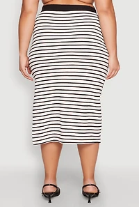 Womens Plus Size Textured Knit Striped Midi Skirt, Multi, Size 1X