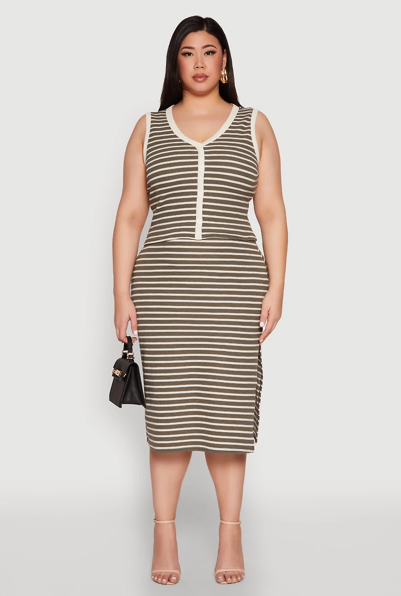 Womens Plus Textured Knit Striped Midi Skirt, 3X
