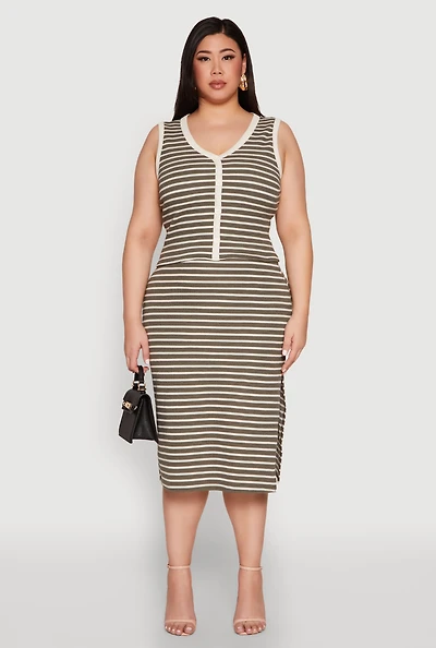 Womens Plus Textured Knit Striped Midi Skirt, 3X