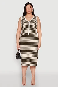 Womens Plus Textured Knit Striped Midi Skirt, 3X