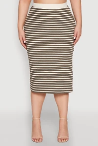 Womens Plus Textured Knit Striped Midi Skirt, 3X