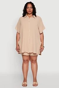 Womens Plus Airy Oversized Slit Hem Shirt,