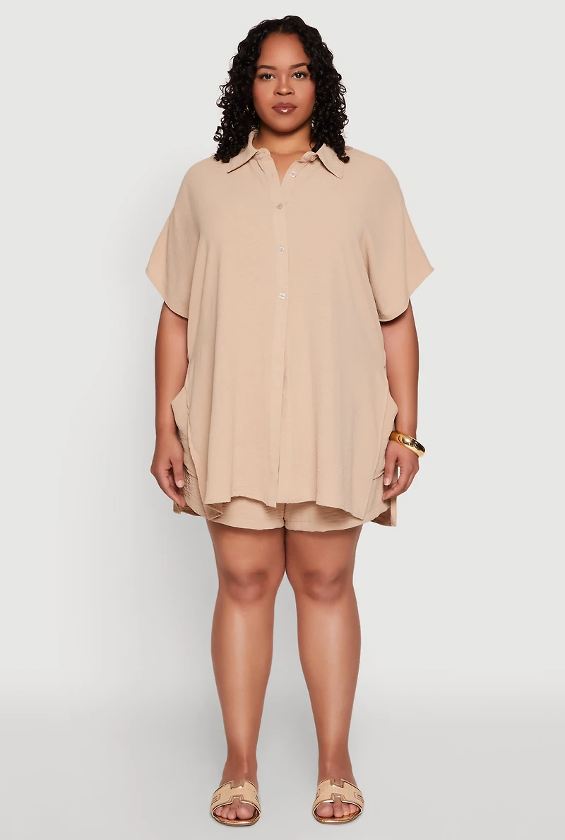 Womens Plus Airy Oversized Slit Hem Shirt, 1X