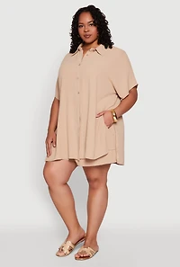 Womens Plus Airy Oversized Slit Hem Shirt,