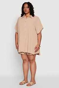 Womens Plus Size Airy Oversized Slit Hem Shirt, Beige, Size 3X