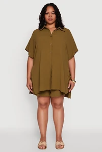 Womens Plus Size Airy Oversized Slit Hem Shirt, Green, Size 2X