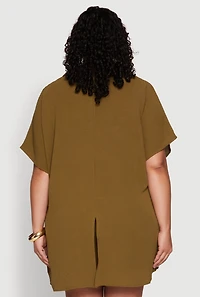 Womens Plus Size Airy Oversized Slit Hem Shirt, Green, Size 2X