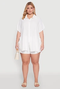 Womens Plus Size Airy Drawstring Detail Shorts, White, Size 3X