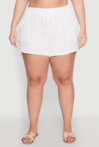 Womens Plus Size Airy Drawstring Detail Shorts, White, Size 3X