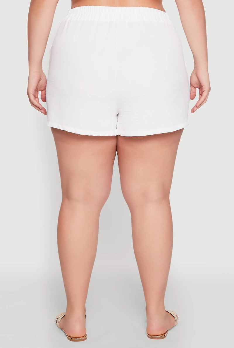Womens Plus Size Airy Drawstring Detail Shorts, White, Size 3X