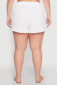 Womens Plus Size Airy Drawstring Detail Shorts, White, Size 3X
