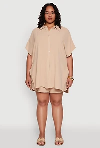 Womens Plus Size Airy Drawstring Detail Shorts, Khaki, Size 3X