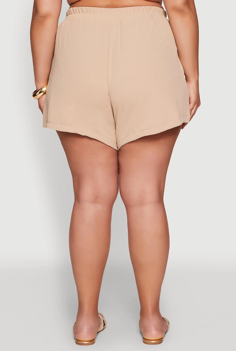 Womens Plus Size Airy Drawstring Detail Shorts, Khaki, Size 3X