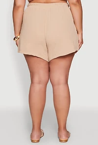 Womens Plus Size Airy Drawstring Detail Shorts, Khaki, Size 3X