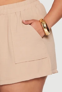 Womens Plus Size Airy Drawstring Detail Shorts, Khaki, Size 3X