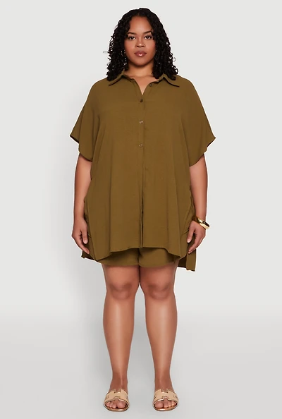 Womens Plus Airy Drawstring Detail Shorts,