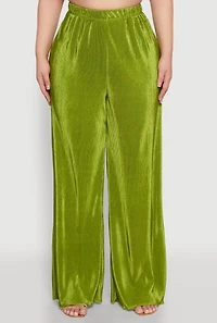 Womens Plus Size Plisse Palazzo Pants, Green, Size 3X