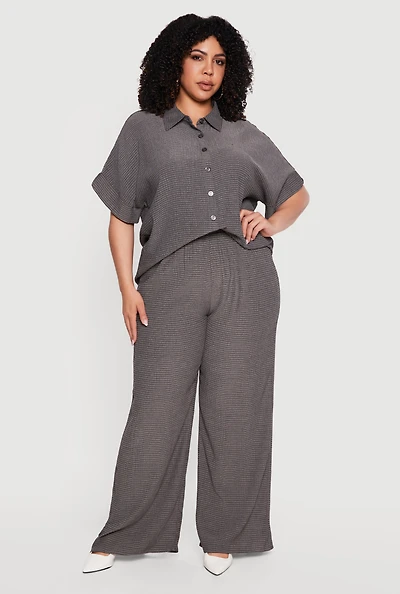 Plus Seersucker Short Sleeve Shirt