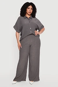Plus Seersucker Short Sleeve Shirt