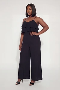 Plus High Waisted Crepe Knit Tiered Palazzo Pants
