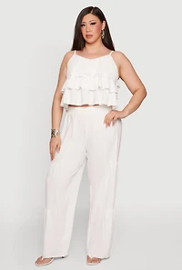 Plus High Waisted Crepe Knit Tiered Palazzo Pants
