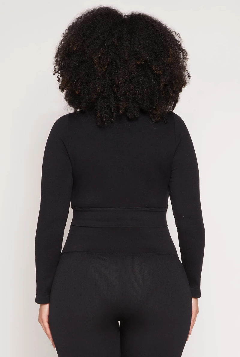 Plus Seamless Lace Up Long Sleeve Crop Top