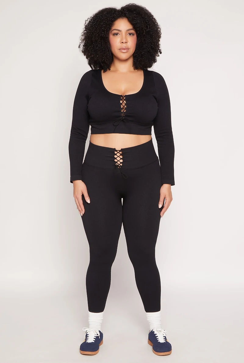 Womens Plus Seamless Lace Up Leggings,