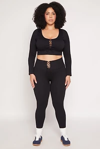 Womens Plus Seamless Lace Up Leggings,