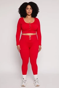 Womens Plus Size Seamless Lace Up Leggings, Red, Size 2X-3X