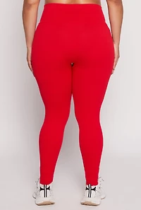 Womens Plus Size Seamless Lace Up Leggings, Red, Size 1X-2X