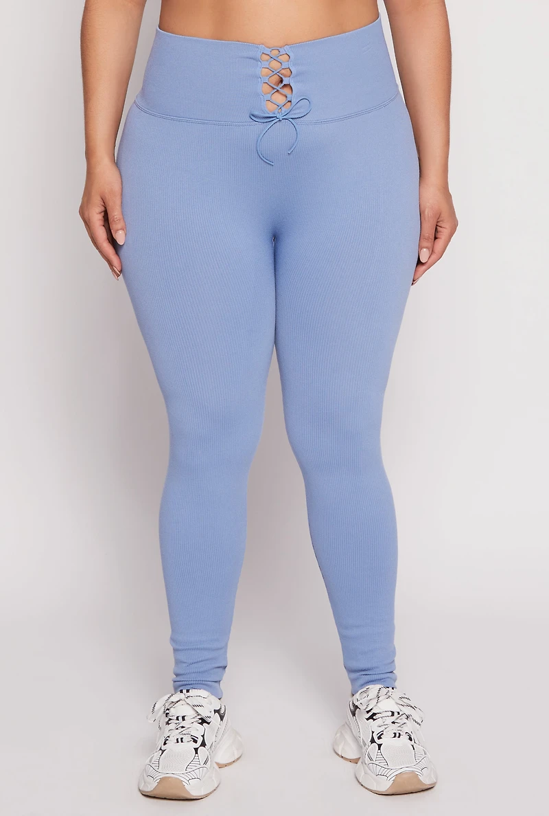 Womens Plus Seamless Lace Up Leggings, 2X-3X