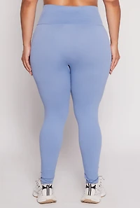 Womens Plus Size Seamless Lace Up Leggings, Blue, Size 1X-2X