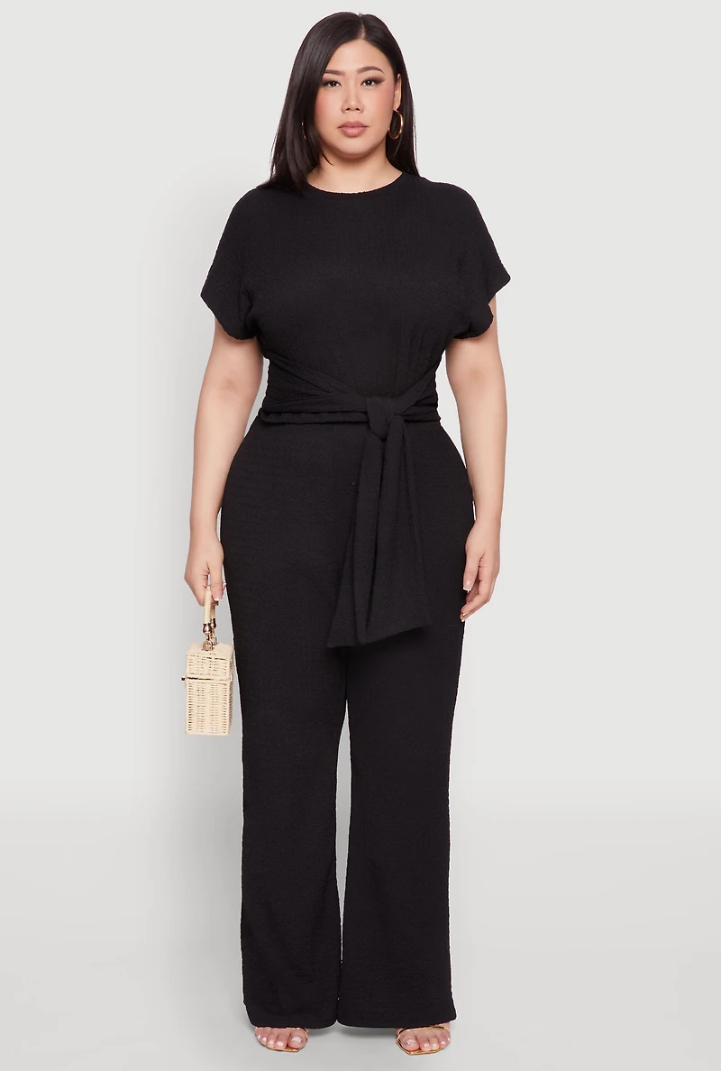 Womens Plus Size Textured Knit High Waist Pants, Black, Size 3X