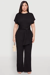 Plus Textured Knit High Waist Pants