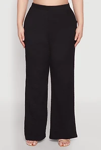 Womens Plus Size Textured Knit High Waist Pants, Black, Size 3X