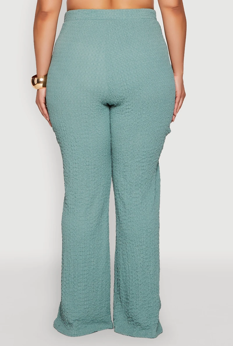 Womens Plus Size Textured Knit High Waist Pants, Green, Size 3X