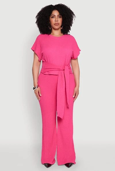 Womens Plus Size Textured Knit High Waist Pants, Pink, Size 3X