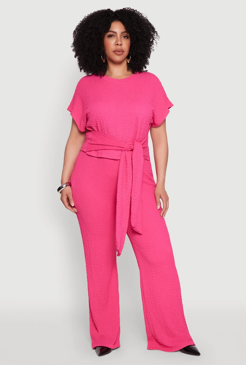 Plus Textured Knit High Waist Pants